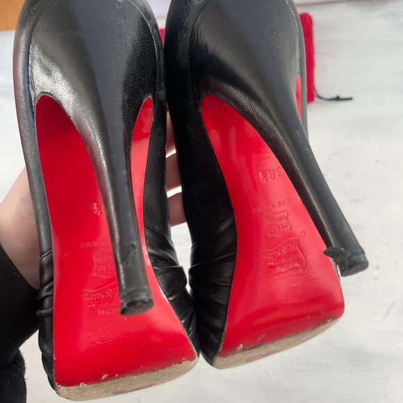 Christian Louboutin Lady Gres Platform Pumps Black Leather Peep Toe Ruched Knot - Picture 11 of 16